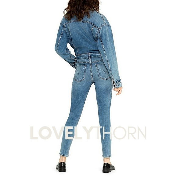 HUDSON // long sleeved fitted stretch denim jumpsuit in magnetize - Picture 4 of 12